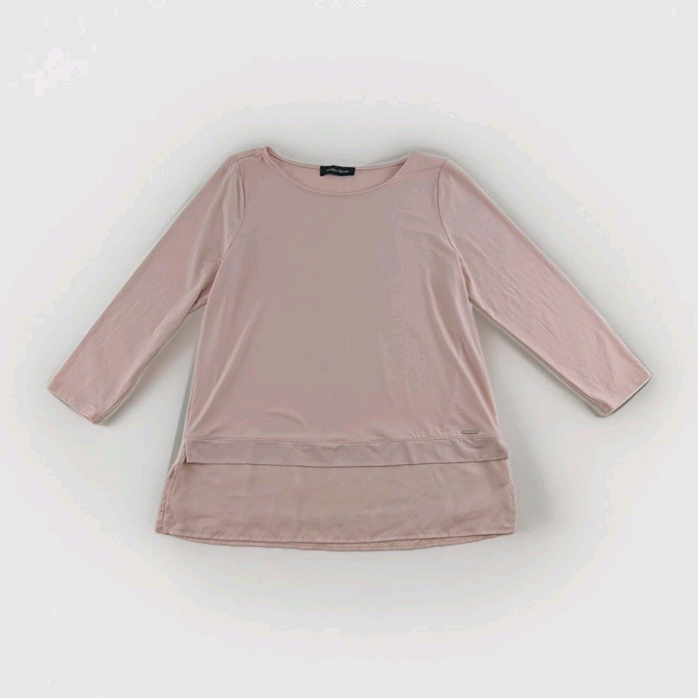 Ivanka Trump Womens Blush Pink 3/4 Sleeve‎ Sheer Hem Tunic Top Size M